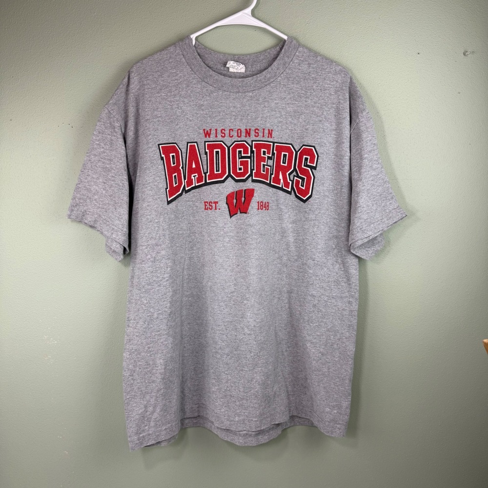 Alstyle Wisconsin Badgers T-Shirt‎ Mens XL Grey Short Sleeve Graphic Tee NCAA